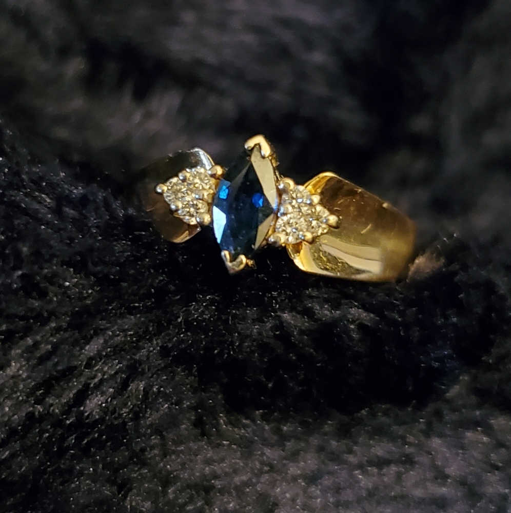 ***SOLD*** 14K Yellow Gold Sapphire Diamond Ring - Picture 1 of 14